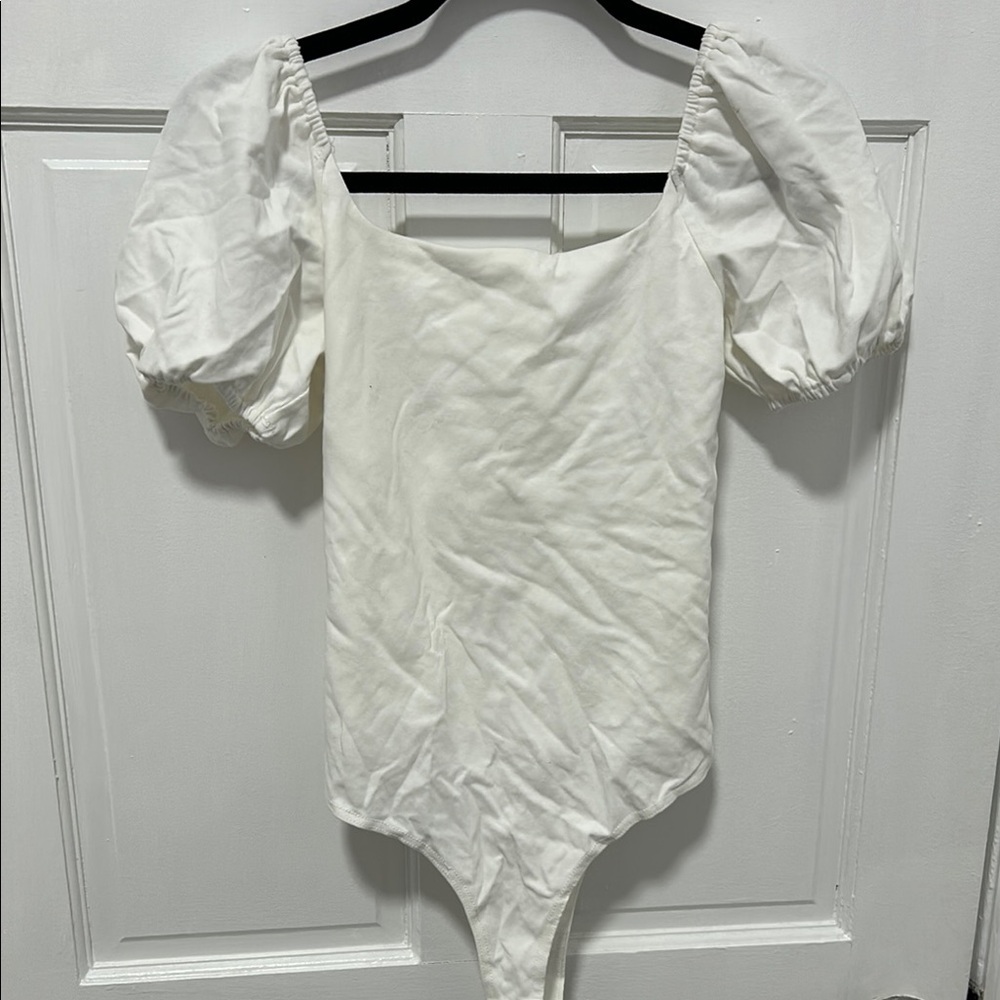 Amazon White Lace-Up Puff Sleeve Bodysuit